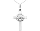 14K White Gold Claddagh Cross Pendant Necklace with Chain